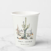 Western Boho Cactus Desert Landscape Bruiloft Papieren Bekers (Voorkant)