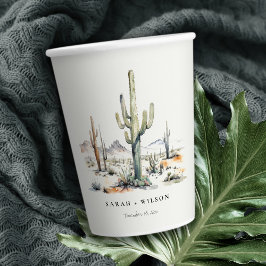 Western Boho Cactus Desert Landscape Bruiloft Papieren Bekers