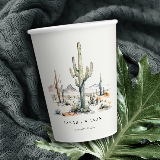 Western Boho Cactus Desert Landscape Bruiloft Papieren Bekers