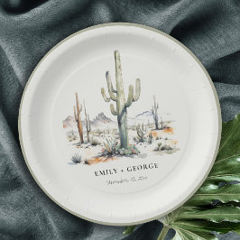 Western Boho Cactus Desert Landscape Bruiloft Papieren Bordje