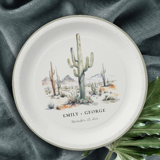 Western Boho Cactus Desert Landscape Bruiloft Papieren Bordje