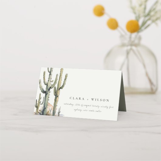 Western Boho Cactus Desert Landscape Bruiloft Plaatskaartje (Voorkant)