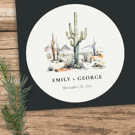 Western Boho Cactus Desert Landscape Bruiloft Ronde Sticker