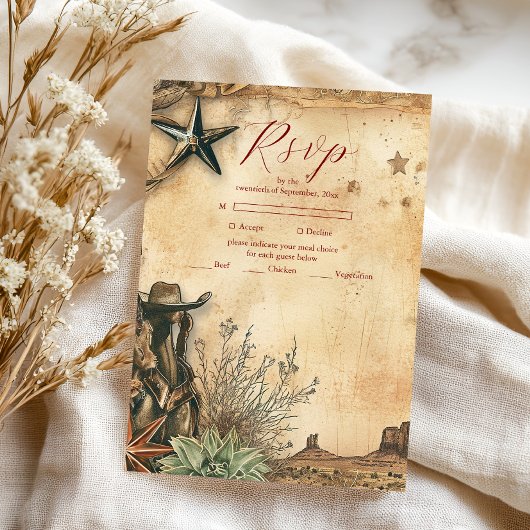 Western Boho Cactus Desert Landscape Bruiloft RSVP Kaartje