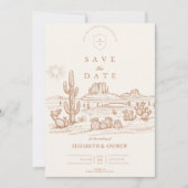 Western Boho Cactus Desert Landscape Bruiloft Save The Date (Voorkant)