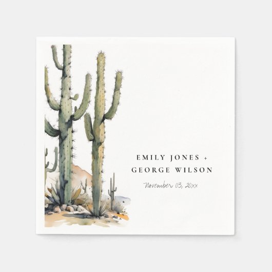 Western Boho Cactus Desert Landscape Bruiloft Servet (Voorkant)