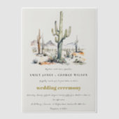 Western Boho Cactus Desert Landscape Bruiloft Vellum Uitnodigingen (Voorkant)