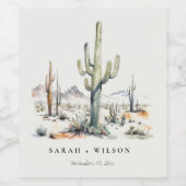 Western Boho Cactus Desert Landscape Bruiloft Wijn Etiket (Enkel label)