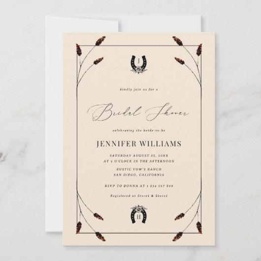 Western Boho-Hoefijzer monogram Vrijgezellenfeest Kaart (Voorkant)