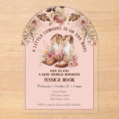 Western Boho Roze Bloemen Baby shower Acryl Uitnodigingen (Voorkant)