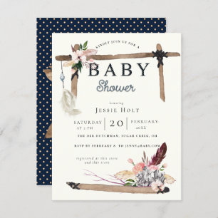 Western Boho Style Baby shower Kaart