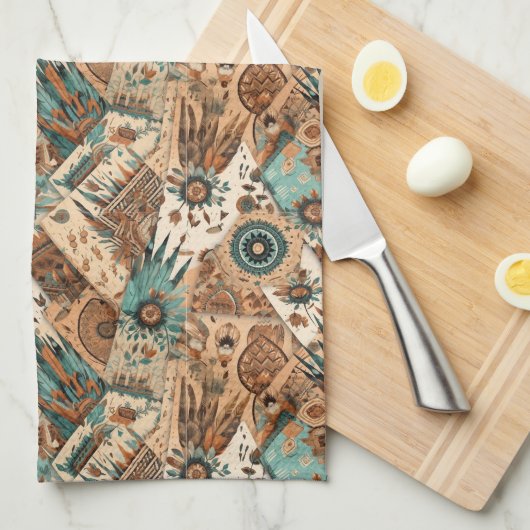 Western Boho tegelpatroon Theedoek (Quarter Fold)