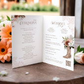 Western Boho Waterverf Bloemen Cowboy Boot Bruilof Programma