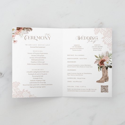 Western Boho Waterverf Bloemen Cowboy Boot Bruilof Programma (Binnen)