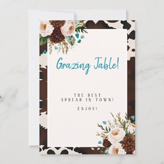 Western Boho Wildflowers  "Grazing Table"  Sign Kaart (Voorkant)