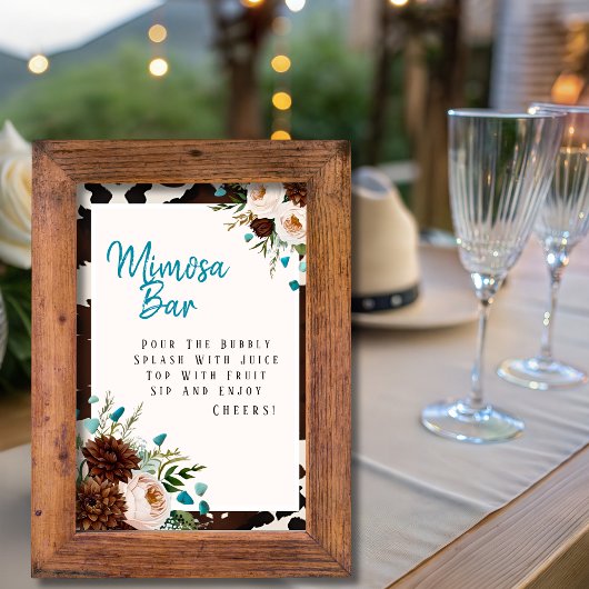 Western Boho Wildflowers Turquoise Mimosa Bar Sign Kaart