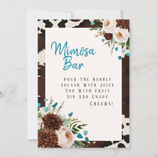 Western Boho Wildflowers Turquoise Mimosa Bar Sign Kaart (Voorkant)