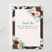 Western Boho Wildflowers Turquoise Thank You Sign  Kaart (Achterkant)