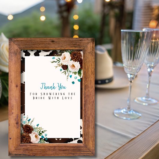 Western Boho Wildflowers Turquoise Thank You Sign  Kaart