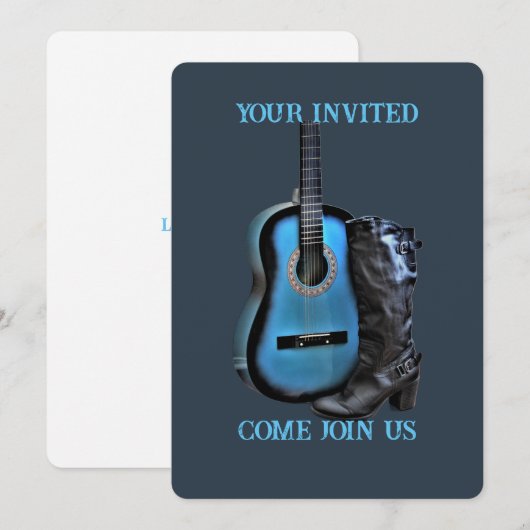Western Boot Guitar Invitation Kaart (Voorkant / Achterkant)