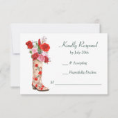 Western Boot Red Roses Bruiloft RSVP (Voorkant)