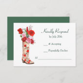 Western Boot Red Roses Bruiloft RSVP (Voorkant / Achterkant)