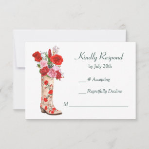 Western Boot Red Roses Bruiloft RSVP