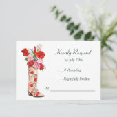 Western Boot Red Roses Bruiloft RSVP Kaartje (Staand voorkant)