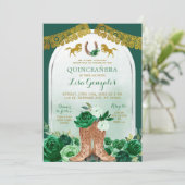 Western Boot Spanish Emerald Green Quinceañera Kaart (Staand voorkant)