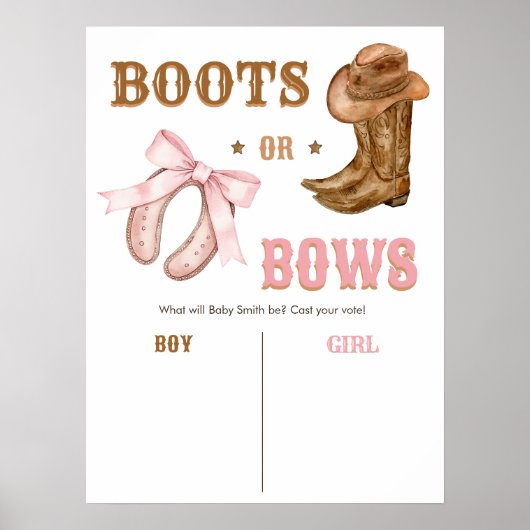 Western Boots and Bows Gender Reveal Sign Poster (Voorkant)
