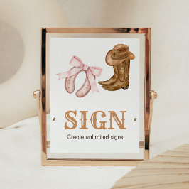 Western Boots and Bows Gender Reveal Sign Poster