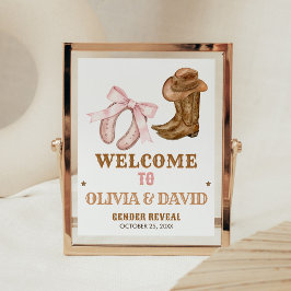 Western Boots and Bows Gender Reveal Welcome Sign Poster