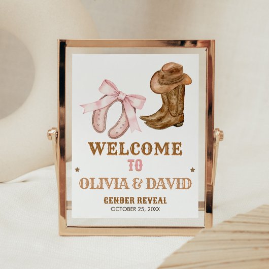 Western Boots and Bows Gender Reveal Welcome Sign Poster