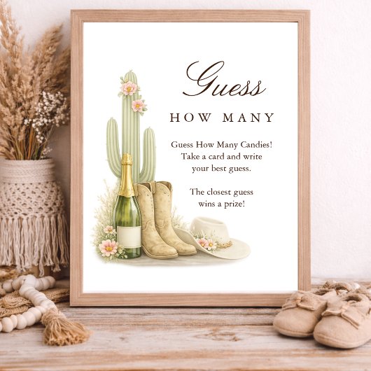 Western Boots Baby Shower Activity Guess How Many Poster