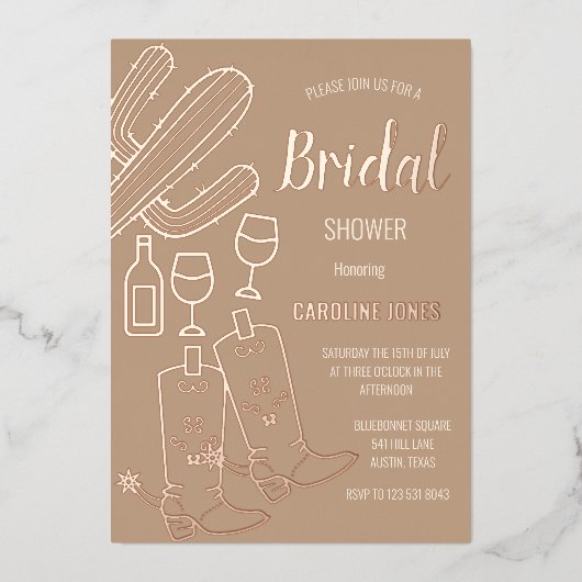 Western Boots Bubbly Boho Gold Foil Vrijgezellenfe Folie Uitnodiging (Voorkant)