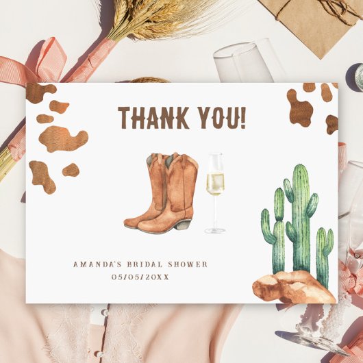 Western Boots & Bubbly Dank je Bruidsdouche  Bedankkaart