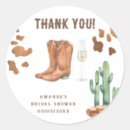 Western Boots & Bubbly Dank je Bruidsdouche  Ronde Sticker