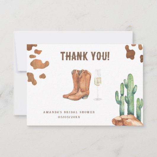 Western Boots & Bubbly Dank u Vrijgezellenfeest Bedankkaart (Voorkant)