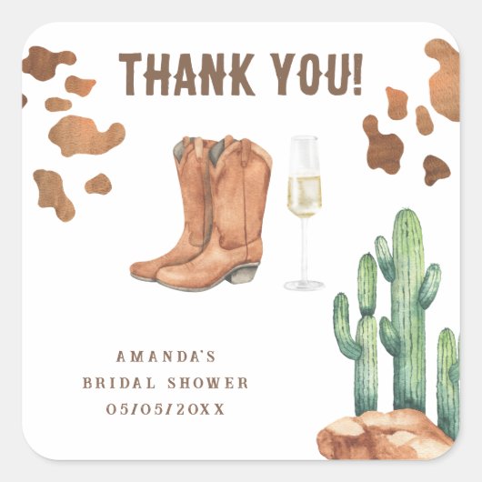 Western Boots & Bubbly Trouwfeest Dank je  Vierkante Sticker (Voorkant)