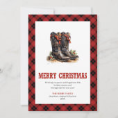 Western Boots Buffalo Plaid Tartan Christmas Card Feestdagenkaart (Voorkant)