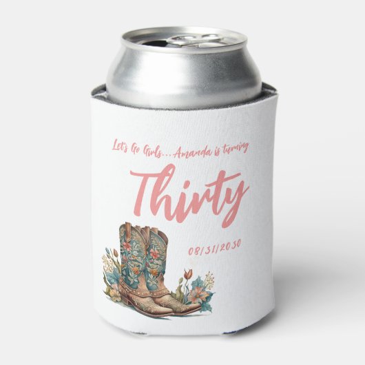 Western Boots Floral Dertigste Verjaardagsfeestje  Blikjeskoeler (Blikje Voorkant)