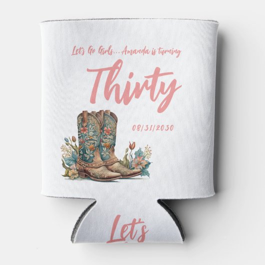 Western Boots Floral Dertigste Verjaardagsfeestje  Blikjeskoeler (Voorkant)