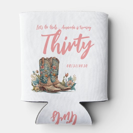 Western Boots Floral Dertigste Verjaardagsfeestje  Blikjeskoeler (Achterkant)
