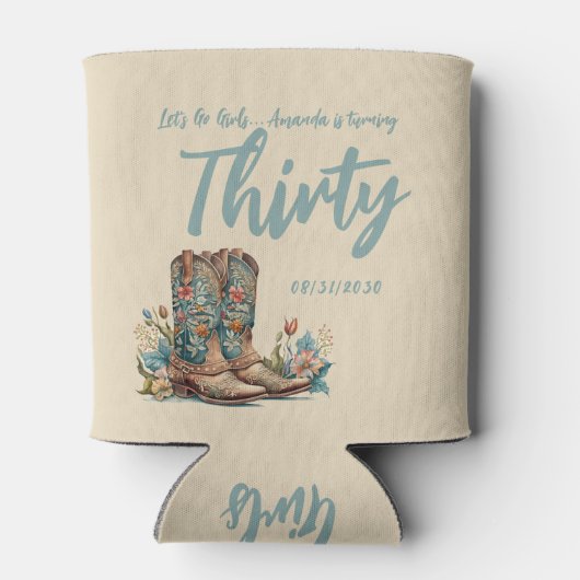 Western Boots Floral Dertigste Verjaardagsfeestje  Blikjeskoeler (Achterkant)