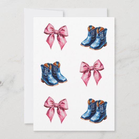 Western Boots or Bows Blue Pink Gender Reveal Kaart (Achterkant)