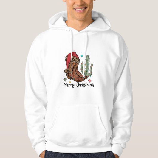 Western Boots Santa Merry Christmas Boots Xmas Hoodie (Voorkant)