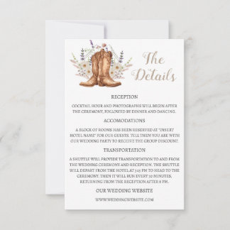 Western Boots Wedding Details Enclosure Card Kaart