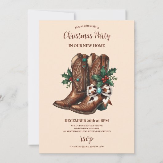 Western Bow & Boots Christmas Kaart (Voorkant)