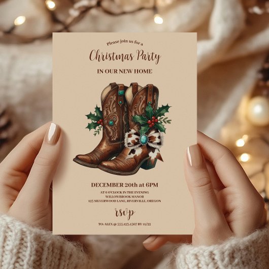Western Bow & Boots Kerst Kaart