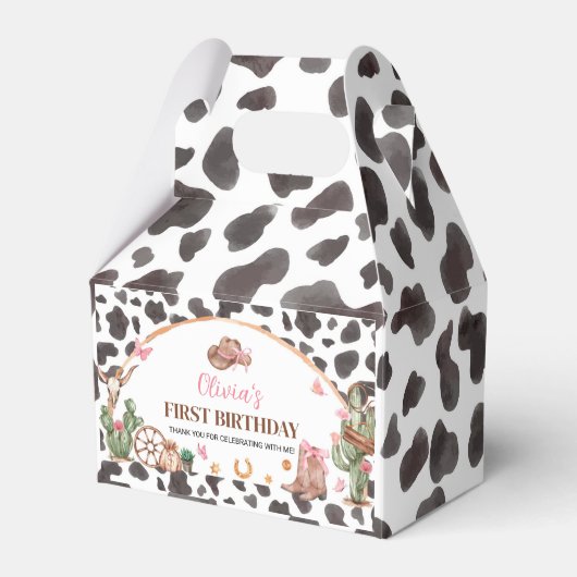 Western Bows Pink Cowgirl Verjaardag Bedankdoosjes (Voorkant Zijde)